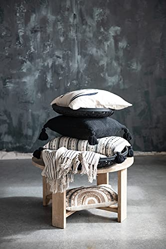 Bloomingville Recycled Cotton Blend Printed Neutral Blanket With Line Pattern And Fringe Edge Throw, Black & Natural #TOP3