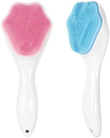 2 Pack Silicone Face Scrubber Exfoliating Brush，Manual Handheld Facial Cleansing Brush Blackhead Scrubber，Soft Food Grade Silicone bristles for Face Skincare (Pink,Blue)