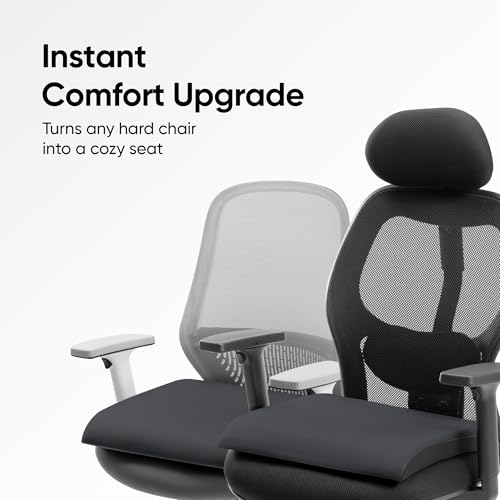 Image of Frido Cloud Seat Cushion with High-Density Memory Foam | Tailbone & Thighs Support Pillow | Washable Stretch Cover | Anti-Slip Base | Portable Handle | Ideal for Office, Car & Home Chairs, Black