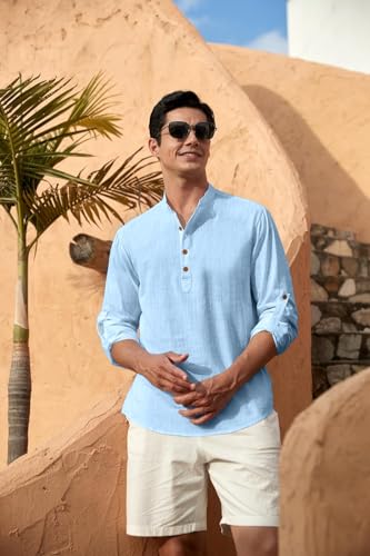 Image of Zombom Men's Solid Cotton Polyester Blend Straight Kurta Shirt, Regular Fit Full Sleeve Short Kurta Shirt