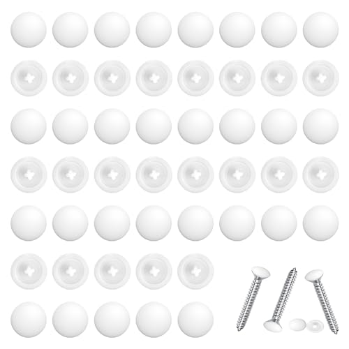 Huybaa 50 Pièces Cache Vis Blanc en Plastique, Capuchon à Vis Universel pour Meubles, Cache Trou Meuble, Bouchons à Vis Décoratifs (Blanc)