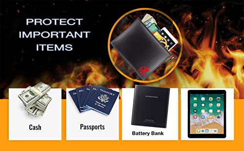Large Fireproof Document Bag 13.4X 9.4, Upgrade 2200°F Fire Protection And Water Resistant Money Bag With Zipper For Important A4 Paper File, Birth Certificate,Cash,Battery And Ipad Fire Safe #TOP6
