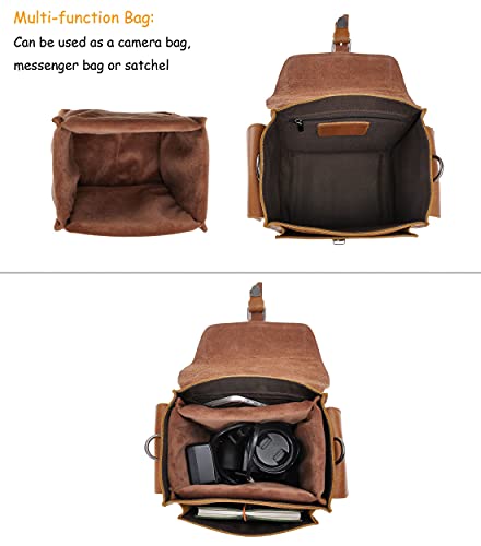 Leather Camera Bag Zlyc Vintage Dslr Slr Bag Removable Shockproof Padded Camera Case Small Messenger Shoulder Bag Satchel, Brown #TOP5