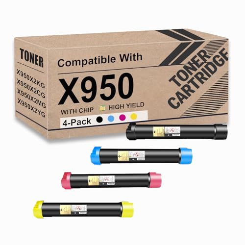 X950 Toner Cartridges Combo Pack with Chip Compatible for Lexmark X950X2KG X950X2CG X950X2MG X950X2YG Toner Cartridge Work for Lexmark X950 X952 X954 X950de X952dte X954dhe Printers