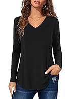 Basic bottoming blouses by Florboom. V neck, short sleeve, irregular hem, solid color, loose fit, the basic tshirts is chic and never out of date. Womens basic tshirts perfect length to with shorts, or else you can tuck it into high waisted jeans for...