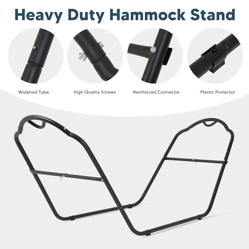 Image of SUNCREAT Universal Steel Hammock Stand Only, Heavy Duty Hammock Stand, Fits 2 Person Hammock 9 to 14 Feet Long, 475-Pound Capacity, Patent Pending, Black