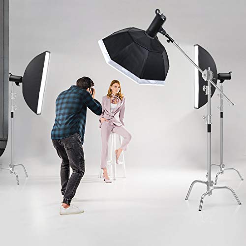 Photo Studio Stainless Steel Heavy Duty C Stand With Boom Arm - Max Height 11Ft/331Cm Photography Light Stand With 4Ft/128Cm Holding Arm, 2 Grip Head For Studio Monolight, Softbox, Reflector #TOP3