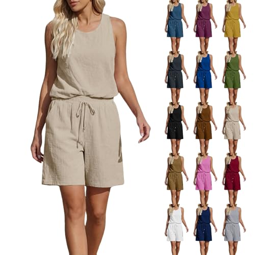 Image of Maternity Co Ord Sets Linen Co Ord Sets for Women Shorts Holiday Clothes Airport Outfit Uk 2 Piece Travel Beach Lounge Set 2026 Summer Pyjamas Loose Cotton Vest Tops Leisure Tracksuit Khaki 5XL