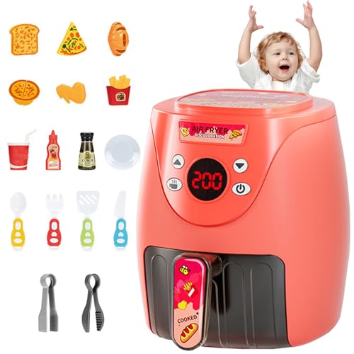 Nuiorfty Toy Air Fryer with 15PCS Accessories Cookies Maker Toy with Music & Lights Color Changing Foods Kitchen for Aged 3+ Kids Kitchen Set Style 2