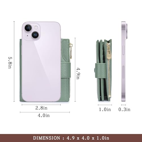 Image of Genuine Leather Wallets for Women RFID Blocking Bifold with Zipper Pocket, 2 ID Windows, 18 Card Slots, Green