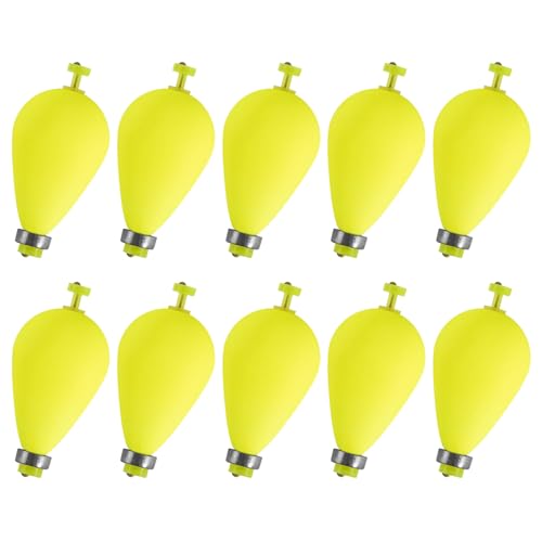 Alwonder 10 Pack Fishing Bobbers Floats, Weighted Bobbers for Fishing Pear Shape EVA Foam Oval Snap-on Floats, Corks Floaters Buoys for Crappie Bass Panfish Bluegills Trout L Yellow