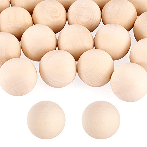 Round Wood Beads Cheriswelry 20pcs Undrilled Natural Wooden Loose Spacer Beads 24~25mm Home Farmhouse Decorative Beads for DIY Keychain Lanyard Jewelry Making