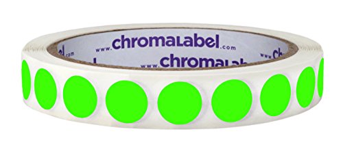 ChromaLabel 1/2 Inch Round Removable Color-Code Dot Stickers, 1000 Labels per Roll, Fluorescent Green