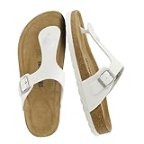 CUSHIONAIRE Women's Leah Cork Footbed Sandal With +Comfort, White, 7