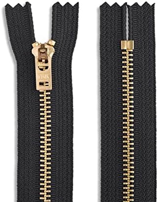 Heavy Duty Gold Brass 9 Inch Zipper - Non Separating, Durable, Ideal for Clothing & DIY Projects