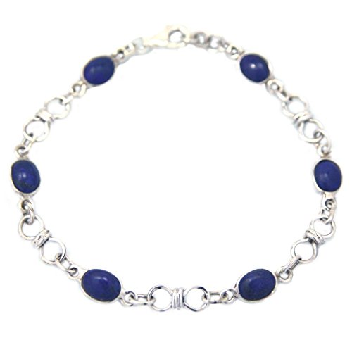 Bijoux et Objets - Bracelet Lapis-Lazuli en Argent Massif 925 - Dimensions des Pierres 6x8mm Cover