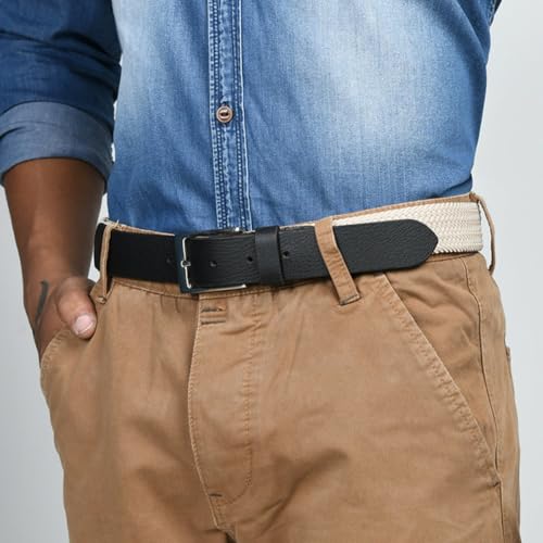 Image of MaheTri Braided Canvas Stretchable Elastic Woven Belt For Men (Upto 48 inch) | Premium Fabric Cloth Adjustable & Hole Free Elastic Belt for Men & Women