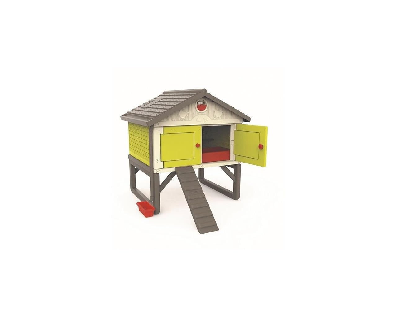 Smoby- Gallinero Infantil Elevado de vistosos Colores, Apto para 4 gallinas, y Equipado como los Profesionales. con rampa y nidal. Medidas: 121 x 159 x 128 cm (7600890101)