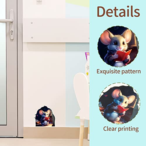 Cute Mouse Hole Wall Decor Sticker Glow In The Dark, Mouse Reading Book Funny Wall Art Decals, Adorable Peel And Stick Mice Room Decor, Classroom, Bedroom, Bookcase Decoration #TOP6