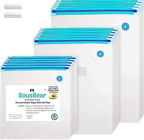 Reusable Vacuum Zipper Bags, 30count Gallon,Quart,Pint Size Commercial Grade Sous Vide Bags, Resealable Vac Storage, Meal Prep, Heavy Duty,