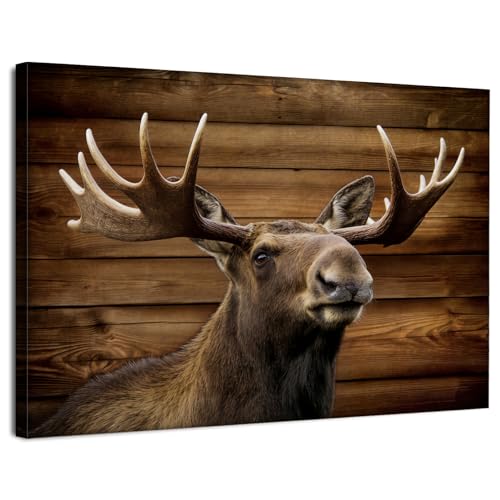 AIYISU Moose Deer Pictures Wall Decor Deer Wall Art Wildlife Animal Canvas Poster Farmhouse Moose Portrait Painting Country Hunting Cabin Wall Decor Elk Pictures for Living Room Bedroom Office 12x16