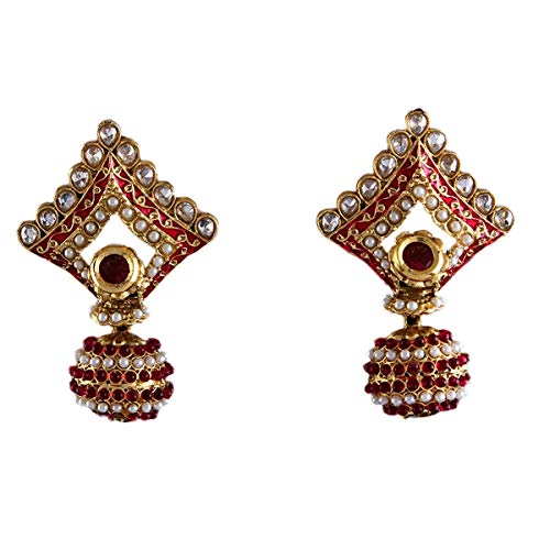 GemsonclickFancy Design Dangle Earrings 18K Gold Plated Ruby Designer