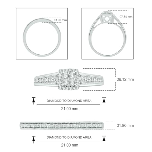 Cali Trove 1/5 CT Natural Diamond Bridal Ring Set | Wedding & Engagement Rings for Women | Diamond Wedding Band for Women | 925 Sterling Silver Bridal Rings | Cluster Halo Promise Ring for her3