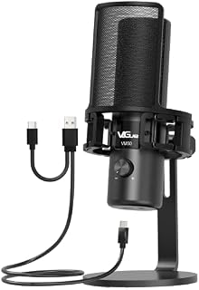 VeGue USB Condenser Microphone, Cardioid Studio Mic All Metal with Gain Control & Headphone Output for Gaming, Recording, Podcasting, Chatting Compatible with MAC PC Laptop or Windows Desktop, VM50