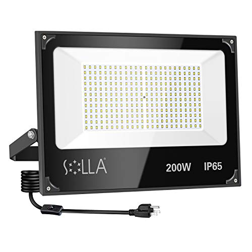 Exclusive Discount 50% Price SOLLA 200W Led Flood Light with Plug, 16000lm 6000K Daylight White Security Light Exterior Flood Lighting, Outdoor Indoor Lighting Fixture Landscape Floodlight Spotlight for Yard,Garden,Garage,Rooftop