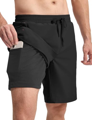 BGOWATU 2 in 1 Men's Swim Trunks Board Shorts with Compression Liner Quick Dry Bathing Suit 9