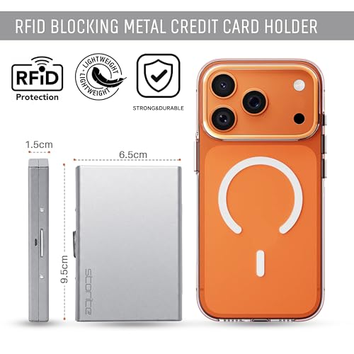 Image of Storite 6 Slots RFID Protected Metal Credit Card Holder Wallet for Men & Women - Matt Grey, 9.6 x 6.6 x 1.3 cm