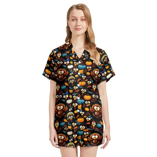 Image of Silk Satin Pajama Set for Women Summer Lounge Pjs Sets 2 Piece Suit Ladies Button Down Tops And Shorts Sleepwear