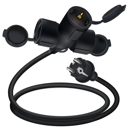 Rallonge electrique exterieur IP44 Schuko 3 prises noire 1.5m 3500W