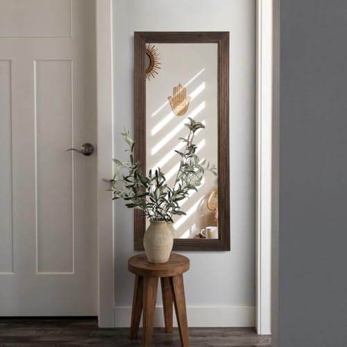 LOSOUR Full Length Mirror, 53"x22" Farmhouse Rectangular Wood Floor Length Leaning Mirror, Rustic Wall Decor for Bedroom, Living Room, Hallway, Entrayway, Bathroom (1, Coffee, 53"x22")