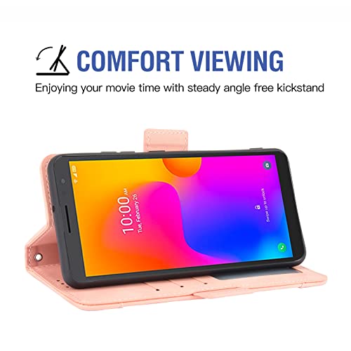 Asuwish Compatible with Alcatel 1B 2022 Wallet Case and Tempered Glass Screen Protector Card Holder Stand Leather Flip Cell Accessories Phone Cover for Women Men Rose Gold - Image 3