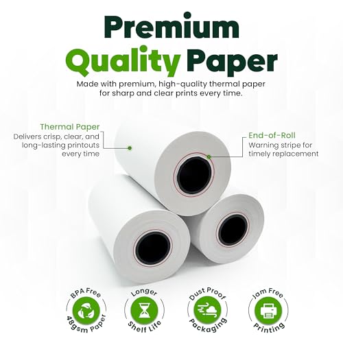 PM Company Thermal Paper Receipt Rolls – BPA-Free Receipt Paper for Credit Card Machines – Fits All Standard Terminals (Size: 2 1/4\" x 50 ft) (Pack of 10)