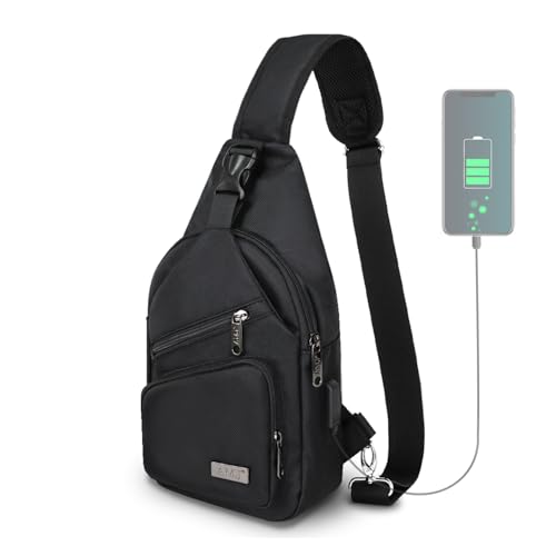 AMJ Crossbody Sling Bag Men Women, Casual Shoulder Backpack, Chest Daypack Satchel for Hiking Travel (Large, Black)