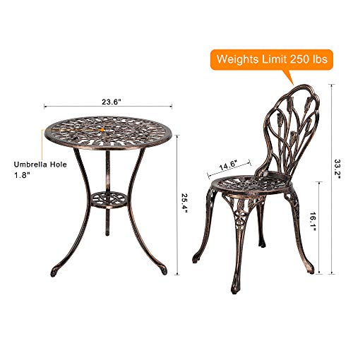 Homefun Bistro Table Set, Outdoor Patio Set 3 Piece Table And Chairs, Tulip Carving And Weather Resistant-Antique Bronze #TOP5