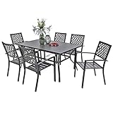 PHI VILLA Outdoor Patio Dining Set of 7 with Metal 60'x38' Rectangular Dining Table and Bistro Chairs - Black