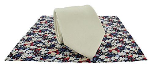Cravate unie homme et carré de poche floral contrasté de cérémonie