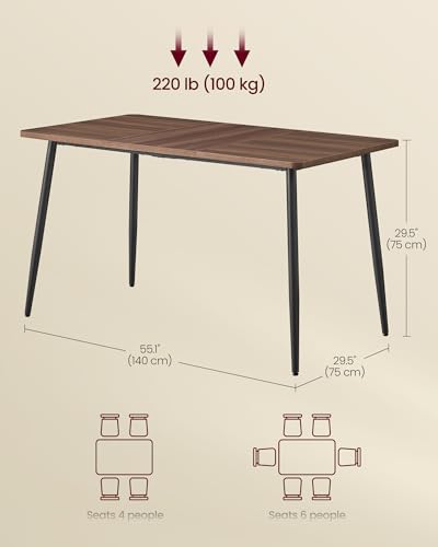 VASAGLE Dining Table for 4-6 People, Kitchen Table, Modern Farmhouse, Heat-Resistant Tabletop, Quick Assembly, for Dining Room, 75 x 140 x 75 cm, Natural Walnut and Ink Black VCKDT100KE02