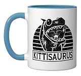 Kittisaurus Dinosaur Lover Kitty Owner Cat Owner Dino Ceramic Mug, Blue/White