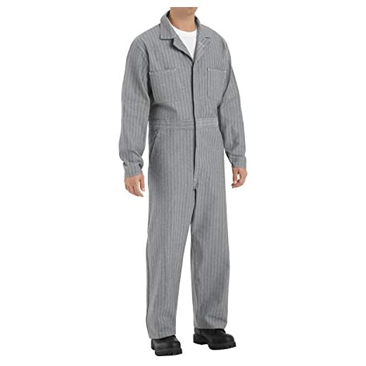 Red Kap Men's Button Front Cotton Coverall, Fisher Herringbone, 58