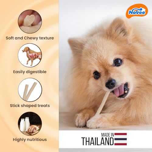 Image of Novee Hearty Jerky Milk Flavour Dog Treats, Calcium-Rich Soft Snacks, Supports Strong Bones & Teeth, Gentle on Stomach, Ideal for All Dog Breeds & Ages,100g x 3