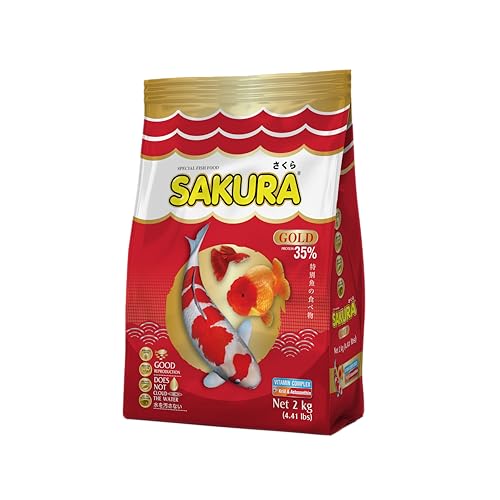 Sakura Goldfish Food | 2 kg, Small 2mm Pellets | Colour & Immunity Enhancing | Astaxanthin, Krill & Vitamin Complex Formula