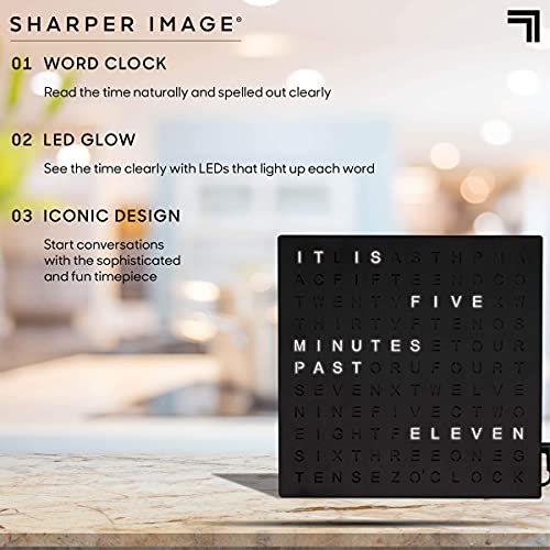 Sharper Image LED Word Digital Clock, 7.75", Black Finish, Light-Up Desk & Wall Clock, Modern Time Display, Shelf or Wall Decor for Home Office, Living Room, Kitchen & Bedroom, Housewarming Gift by Sharper Image - Image 4