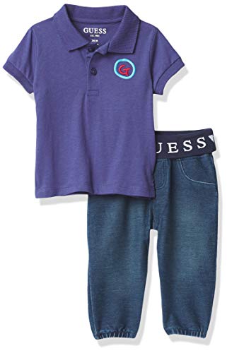 GUESS Baby Boys Tic Tac Toe Jersey Polo and Stretch Denim Pull On Jogger Pant 2 Piece Set, Bluish, 18M