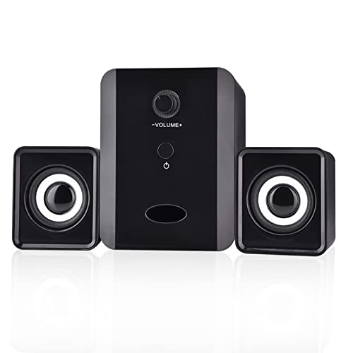 Gavigain Multimedia Speaker System, Mini USB Wired Combination Speaker Bass Stereo Music Player Subwoofer for Desktop PCs, laptops, DVDs, TVs, cellphones, Tablets, PSPs (Black)