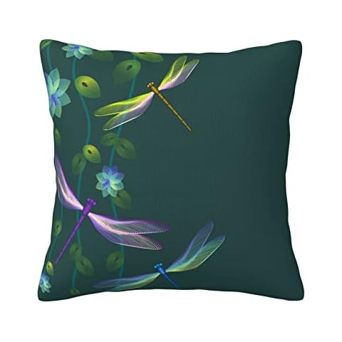 Beautiful Dragonfly Flower Throw Pillow Case Blue Florals Green Leaves Cushion Cover Throw Pillow Cover Home Decorative for Living Room Sofa Couch Bed Pillowcase 18x18 inch Cover
