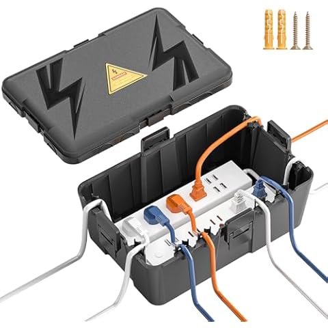 Iwillink Large Outdoor Electrical Box (12.6 x 8.6 x 5.1 inch), IP54 Waterproof Extension Cord Cover Weatherproof with 8 Cable Seal Entry, Protect Power Strip, Holiday Light, Timer Outlet Plug, Black Cover